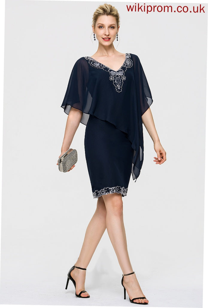 Sequins Cocktail Knee-Length Chiffon With V-neck Lace Sheath/Column Moriah Dress Cocktail Dresses