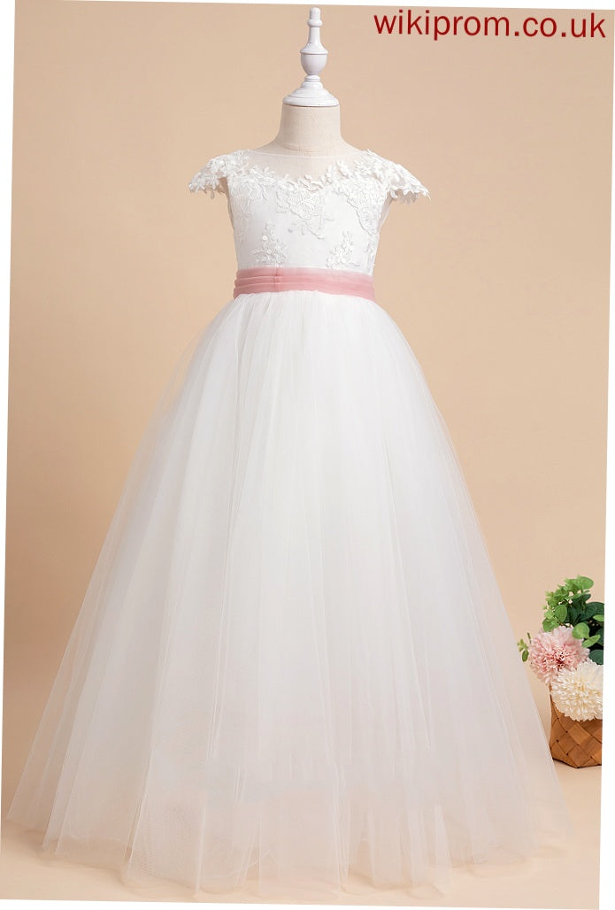 Sleeveless Floor-length Ball-Gown/Princess Scoop Girl Neck With Lace Flower Girl Dresses Flower Dress Kendall Lace/Sash -