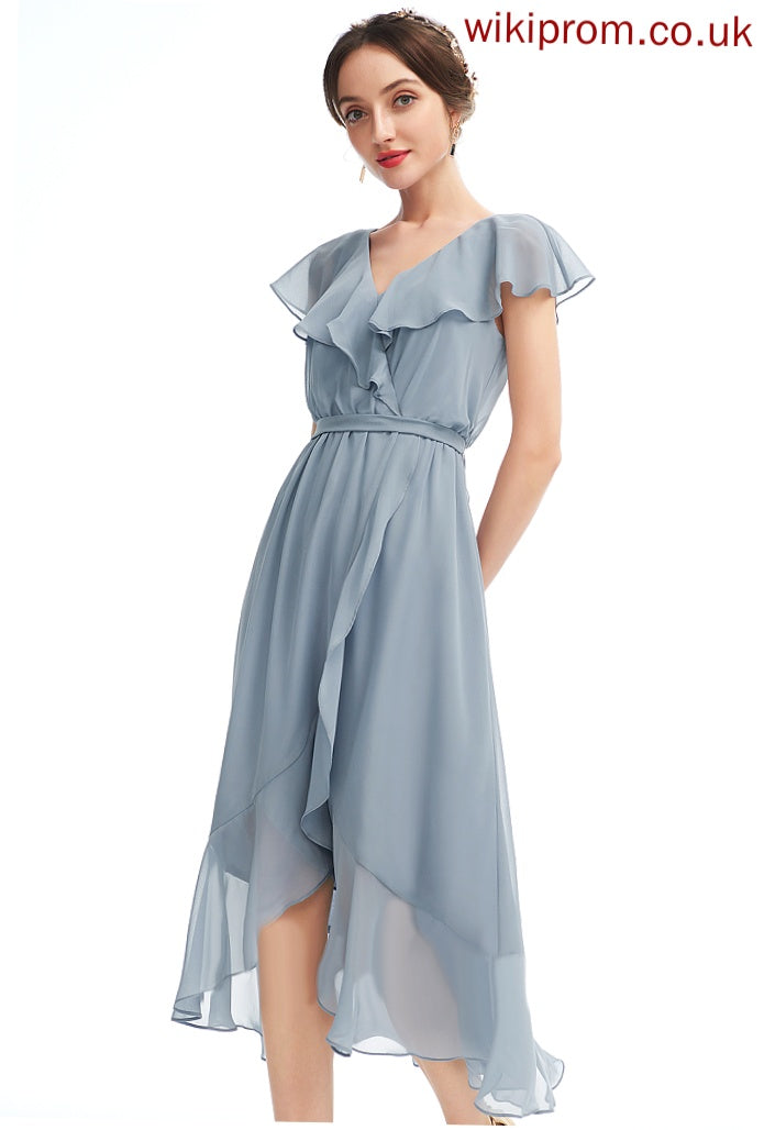 Cocktail Dress Ruffle A-Line With Adyson Asymmetrical Cocktail Dresses V-neck Chiffon