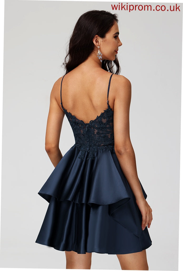 Short/Mini Homecoming Dresses Lace With Satin A-Line Homecoming Dress V-neck Joslyn