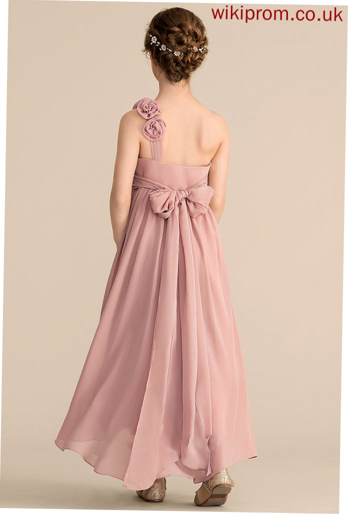 Junior Bridesmaid Dresses Flower(s) One-Shoulder Ruffle Bow(s) With A-Line Asymmetrical Chiffon Briley