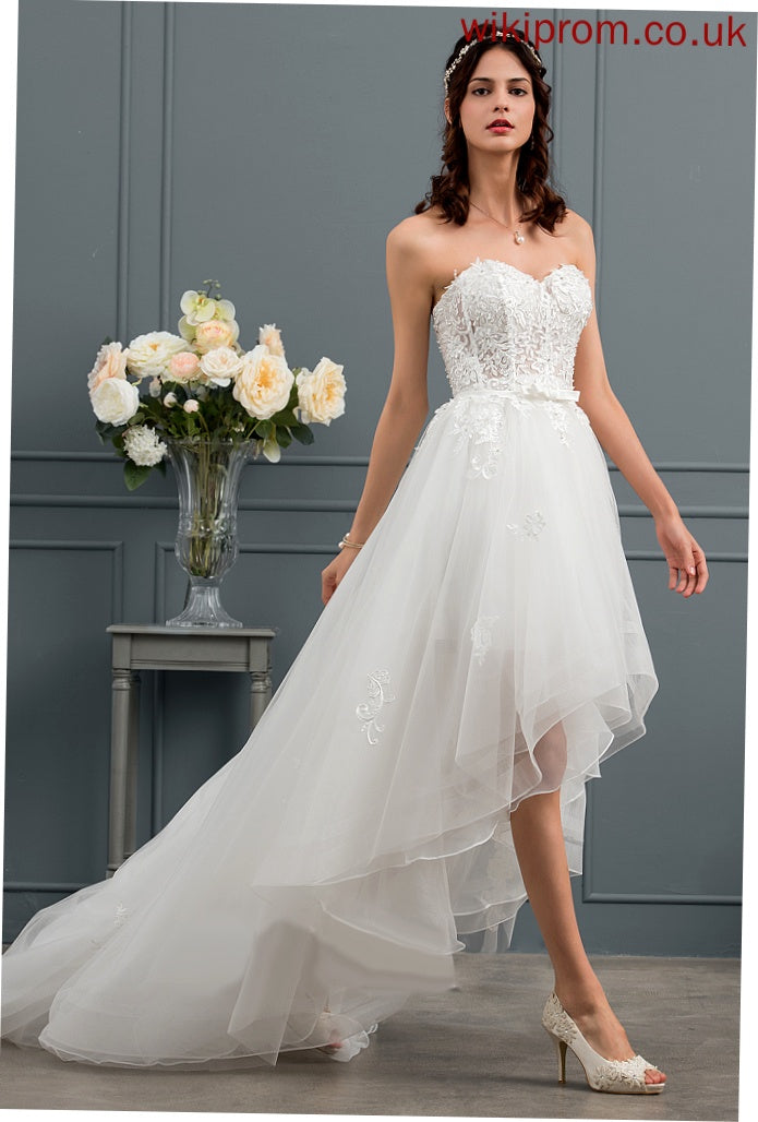 Dress Beading Sweetheart Lace Wedding Dresses Rayne Bow(s) With Wedding Sequins Asymmetrical Tulle Satin A-Line