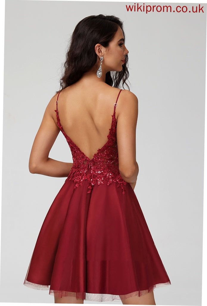 Homecoming Dresses Tulle Homecoming Short/Mini Dress With V-neck Sequins A-Line Melissa Lace