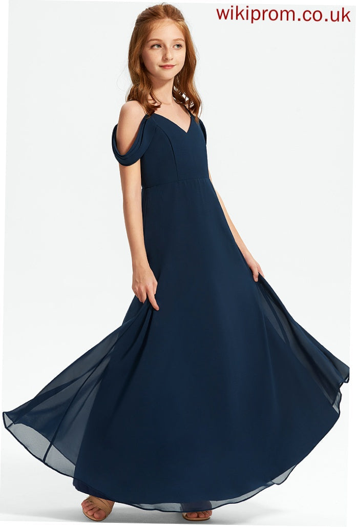 A-Line Off-the-Shoulder Junior Bridesmaid Dresses Floor-Length Chiffon Ally