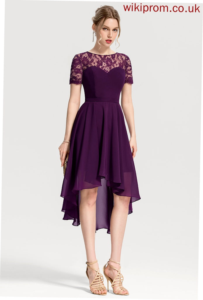 Lace Chiffon With Neck Lace Cocktail Dresses Asymmetrical Cocktail Scoop Dress A-Line Maud