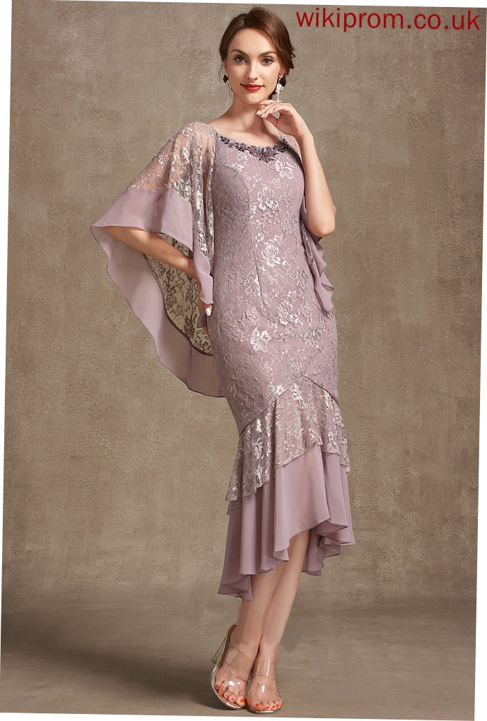 Neck Lace of Dress Violet the Mother of the Bride Dresses Mother Scoop Asymmetrical Chiffon Bride Trumpet/Mermaid