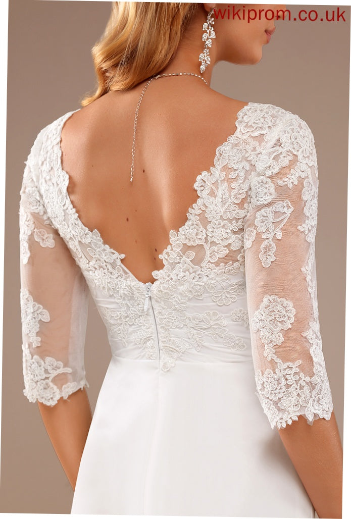 Wedding Lace With Wedding Dresses V-neck Chiffon Dress Ruffle A-Line Haylee Asymmetrical