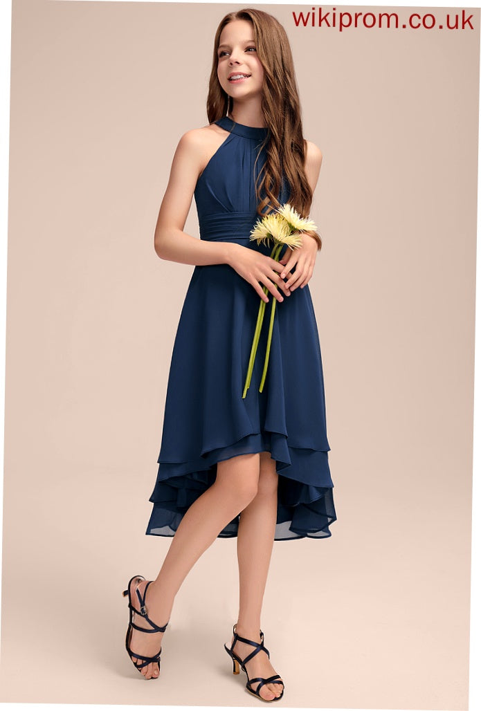 Asymmetrical Scoop Chiffon Carla With Neck Ruffles Junior Bridesmaid Dresses A-Line