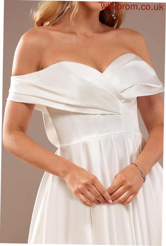 Asymmetrical Wedding Off-the-Shoulder Dress Wedding Dresses Pockets Robin With Satin A-Line