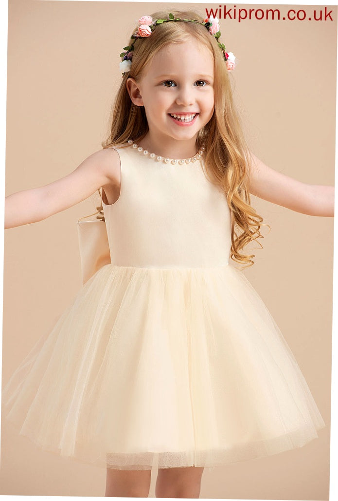 Knee-length Beading With Sleeveless Neck Flower Isabelle Girl Dress A-Line - Satin/Tulle Scoop Flower Girl Dresses