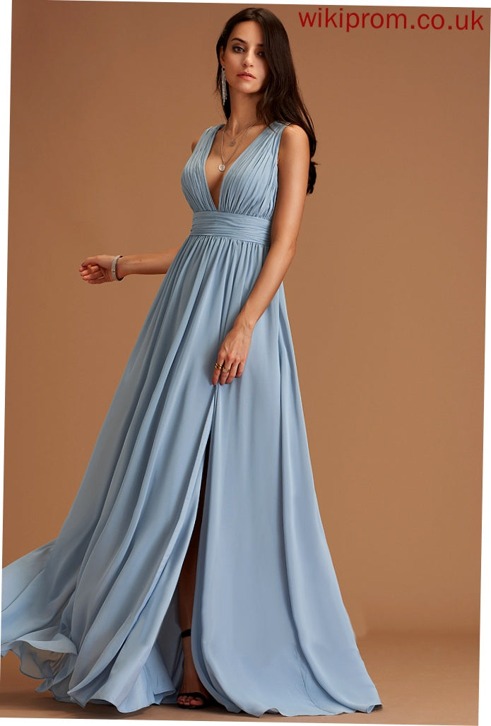 Floor-Length Silhouette A-Line Length Neckline Fabric SplitFront Embellishment V-neck Janae Bridesmaid Dresses