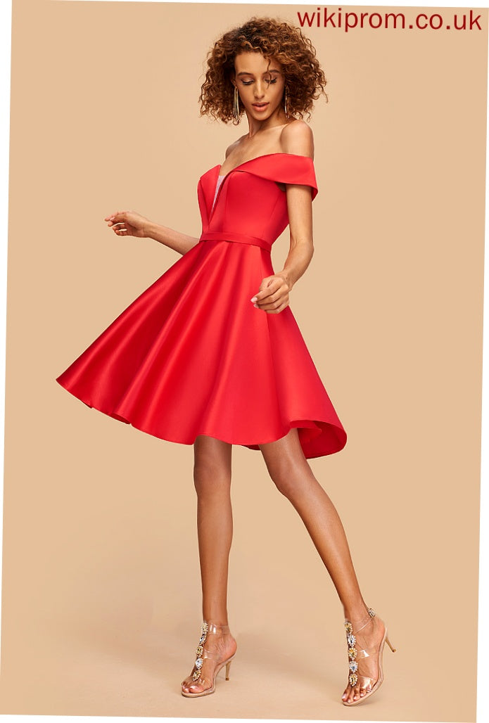 Homecoming Homecoming Dresses Haley Short/Mini A-Line Satin Off-the-Shoulder Dress