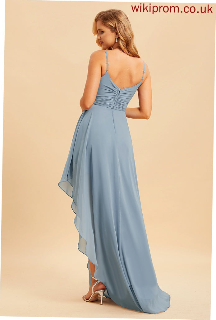 Silhouette Fabric A-Line Ruffle Length Neckline V-neck Asymmetrical Embellishment Mckinley Bridesmaid Dresses