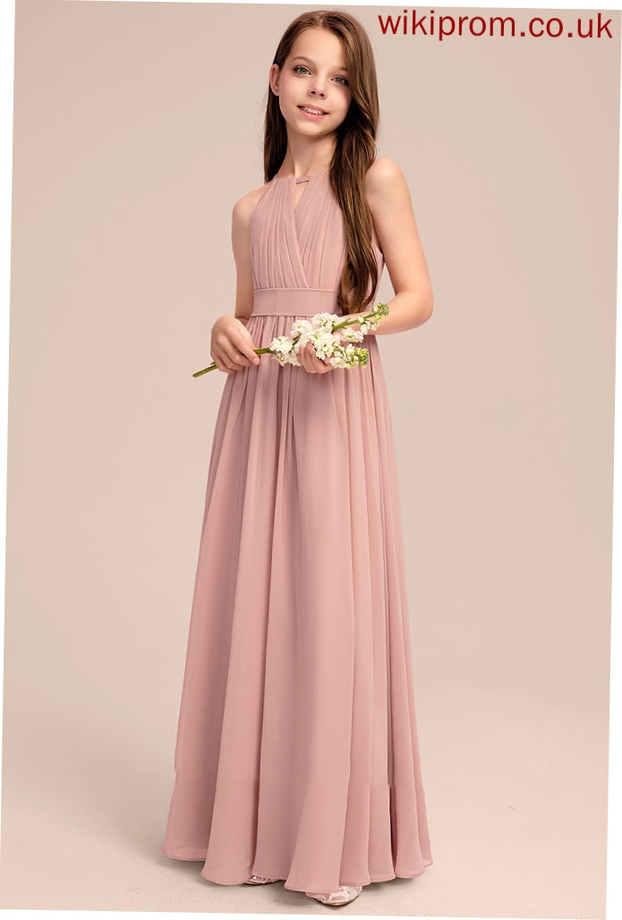 Neck Floor-Length Scoop Anne Chiffon A-Line Ruffle Bow(s) With Junior Bridesmaid Dresses