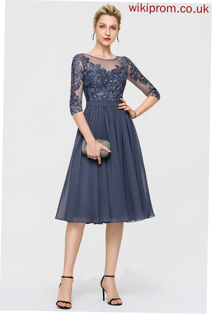 Scoop With Neck Lace Sequins A-Line Dress Knee-Length Chiffon Penny Cocktail Cocktail Dresses