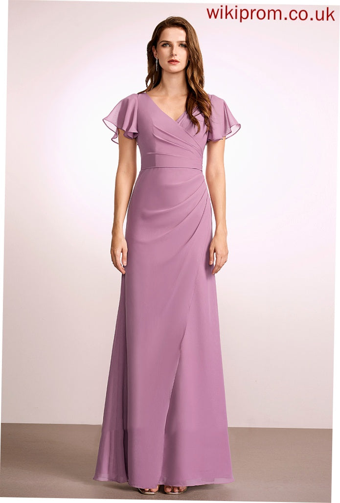 Neckline Length Sheath/Column Floor-Length Fabric Silhouette V-neck Embellishment Ruffle Alisson Sleeveless Floor Length Bridesmaid Dresses