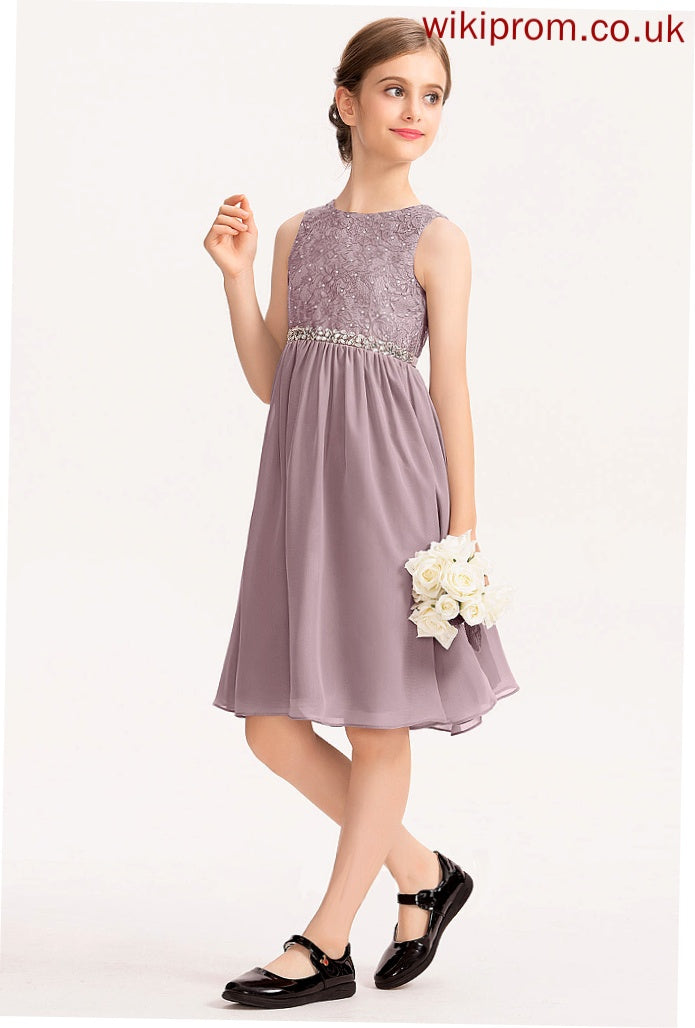 Bow(s) Scoop Jordyn Junior Bridesmaid Dresses Chiffon Lace Beading Neck With A-Line Knee-Length