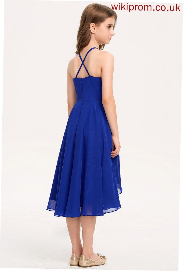 A-Line Chiffon With Janey Asymmetrical Scoop Junior Bridesmaid Dresses Neck Ruffle