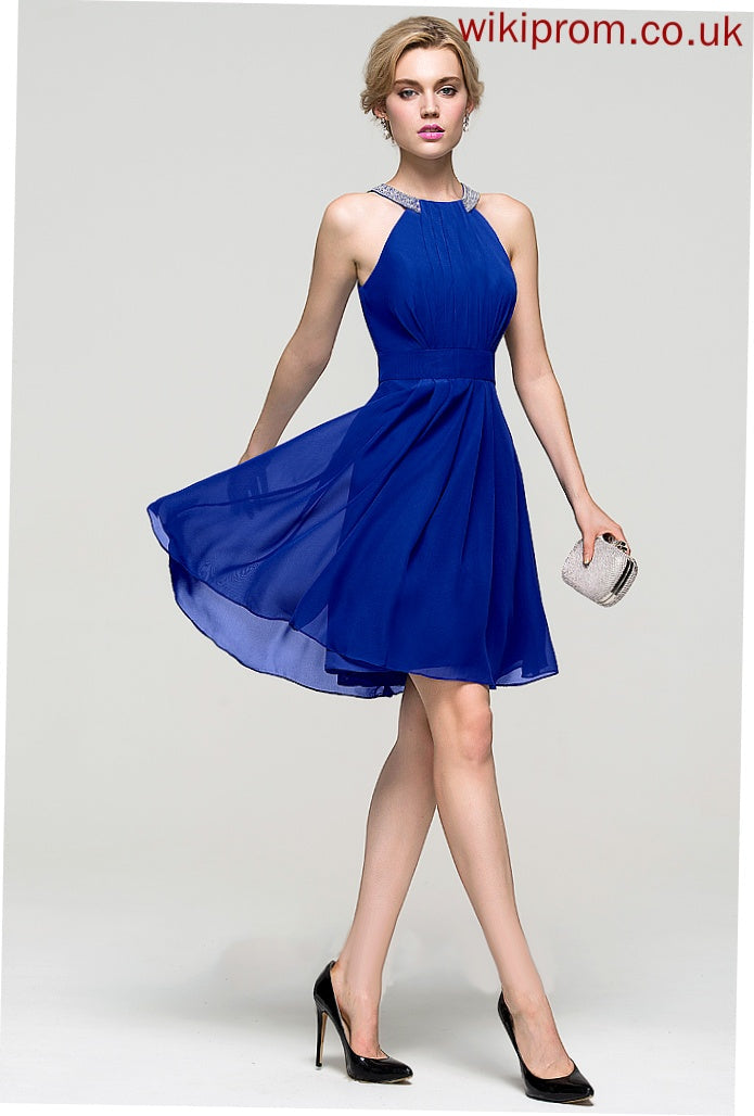 Neck Beading Ruffle Homecoming Dresses Knee-Length Jo Sequins With A-Line Homecoming Dress Chiffon Scoop