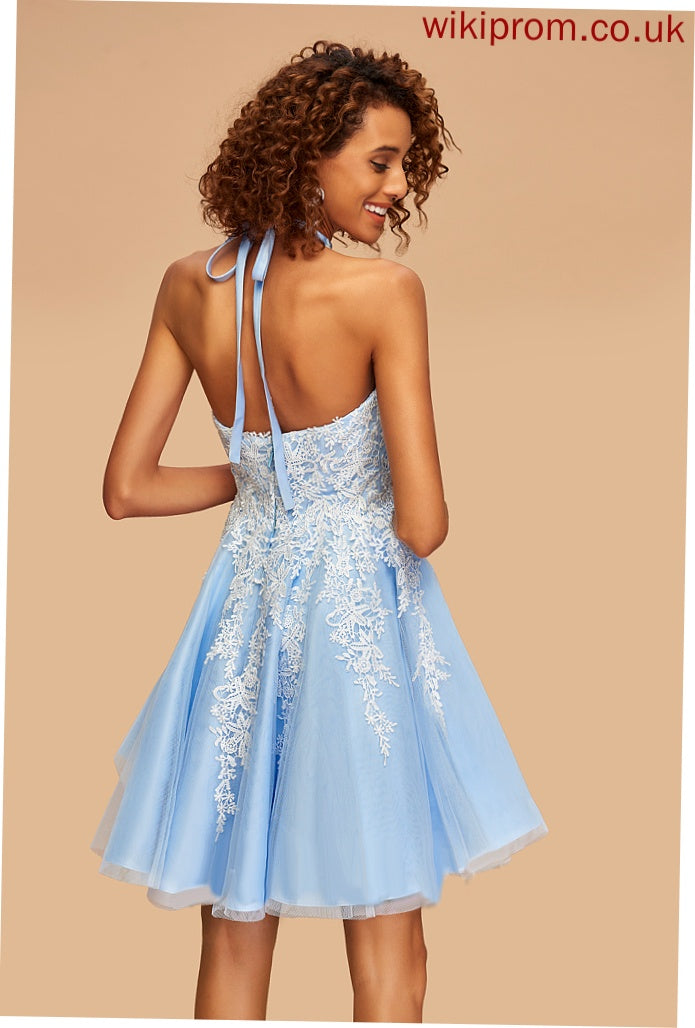 A-Line Tulle Short/Mini Homecoming Dress Imani With Homecoming Dresses Lace Halter