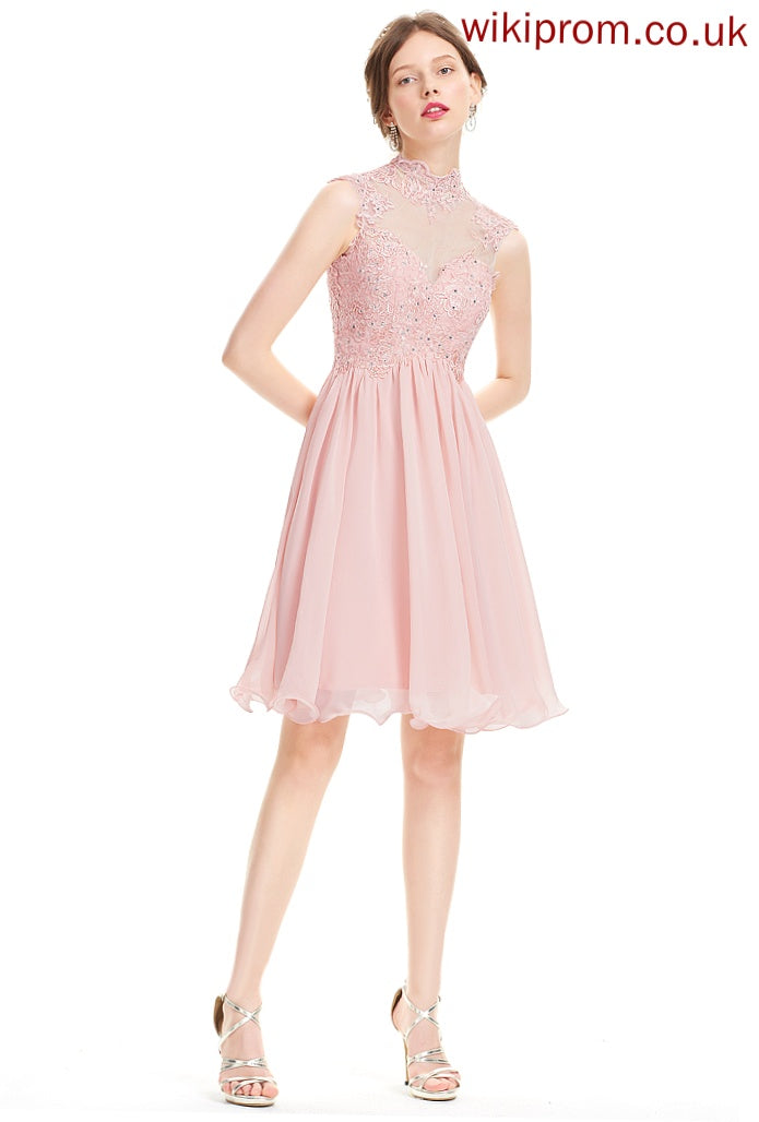 Chiffon Dress Lace With Homecoming A-Line Homecoming Dresses Beading Knee-Length Micaela Neck High