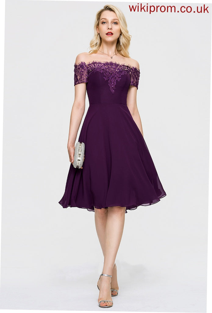 Homecoming Homecoming Dresses With A-Line Kaitlynn Dress Chiffon Lace Off-the-Shoulder Knee-Length Beading