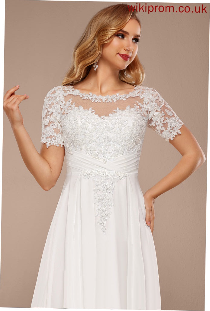 Chiffon Dress Boat Wedding Wedding Dresses Asymmetrical A-Line Neck Lace Maya