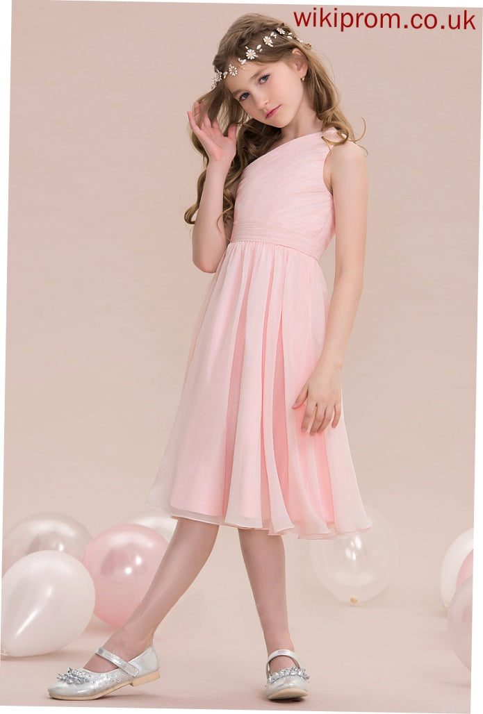 Ruffle One-Shoulder Valery With Knee-Length A-Line Junior Bridesmaid Dresses Chiffon