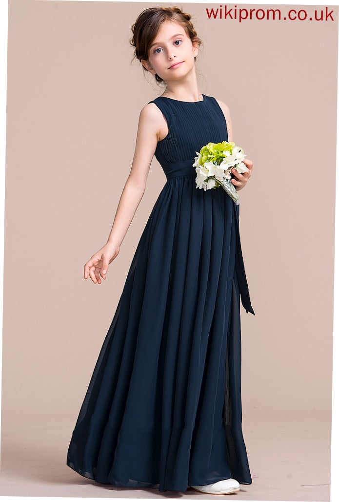 Flower Girl Dresses Scoop Empire Yasmin Chiffon Neck Dress Girl Sleeveless - Floor-length Flower With Bow(s)