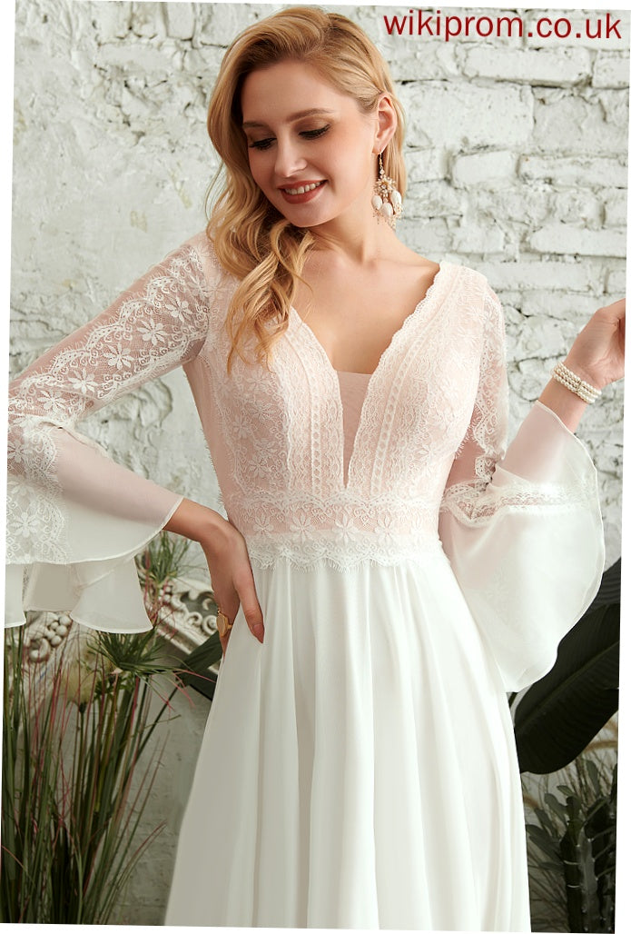 Hilary Wedding Dresses V-neck Lace Chiffon Dress Wedding Floor-Length A-Line