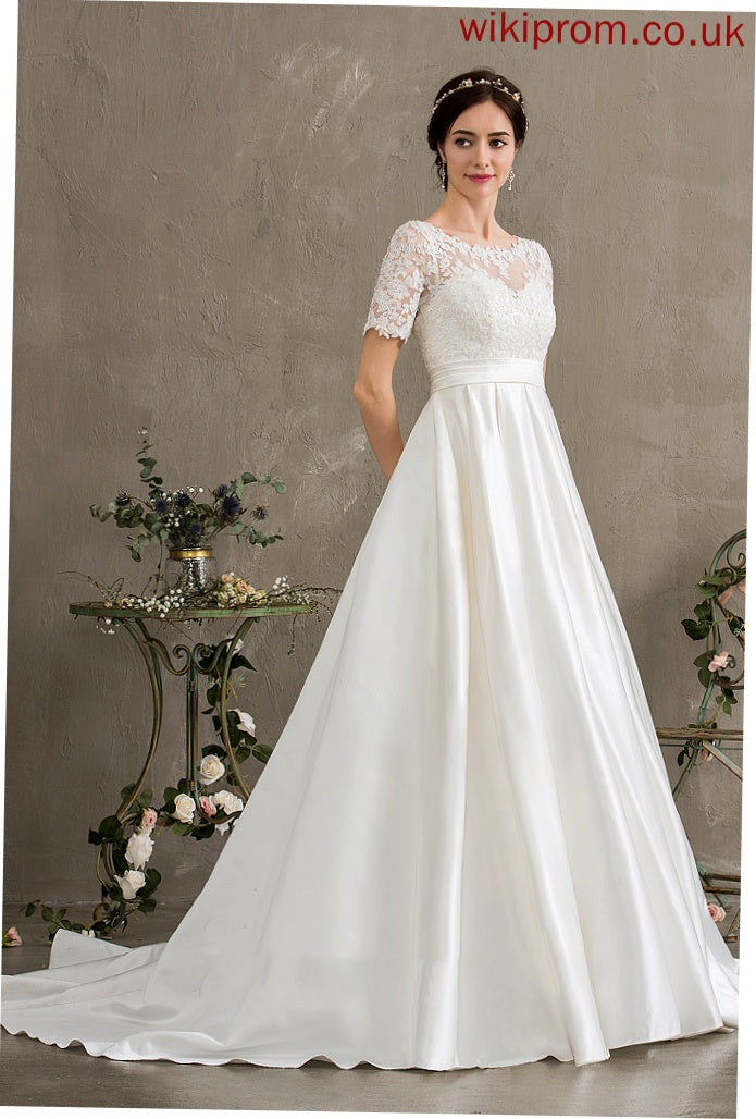 Train Hailie Lace Beading With Court Dress Satin Sequins Wedding Dresses Wedding Pockets Ball-Gown/Princess