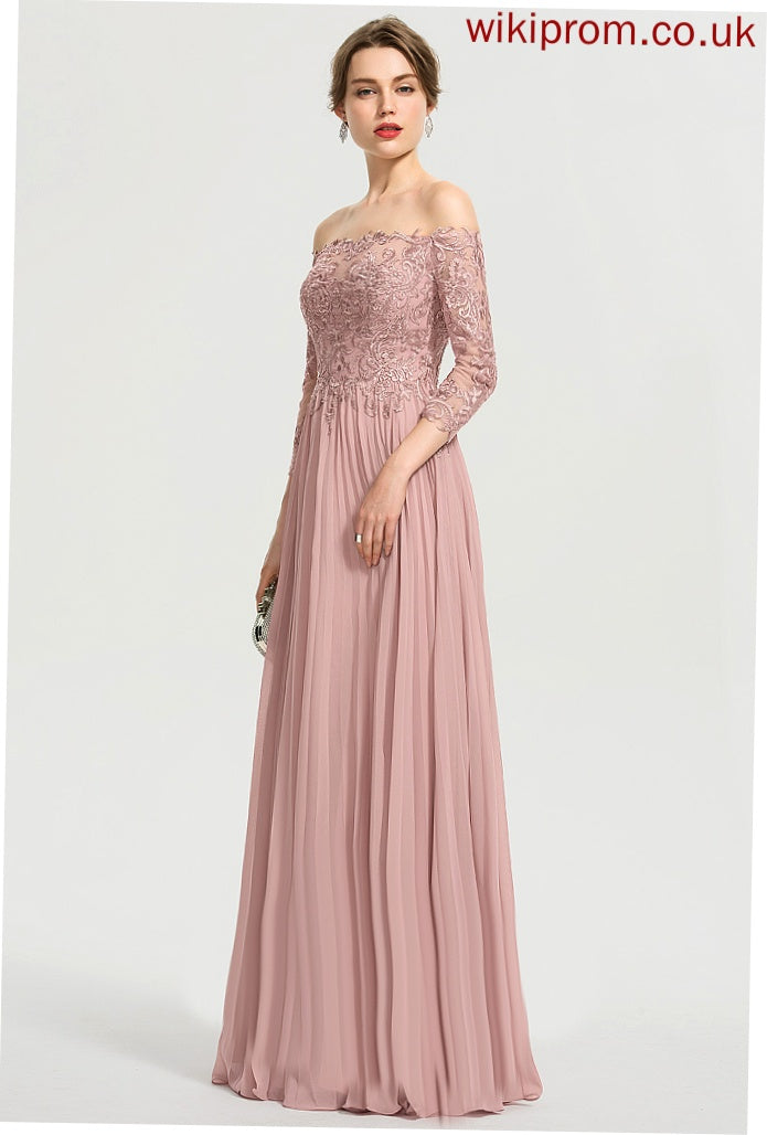 Sequins Chiffon Melissa Pleated Off-the-Shoulder Prom Dresses With Floor-Length Lace Ball-Gown/Princess