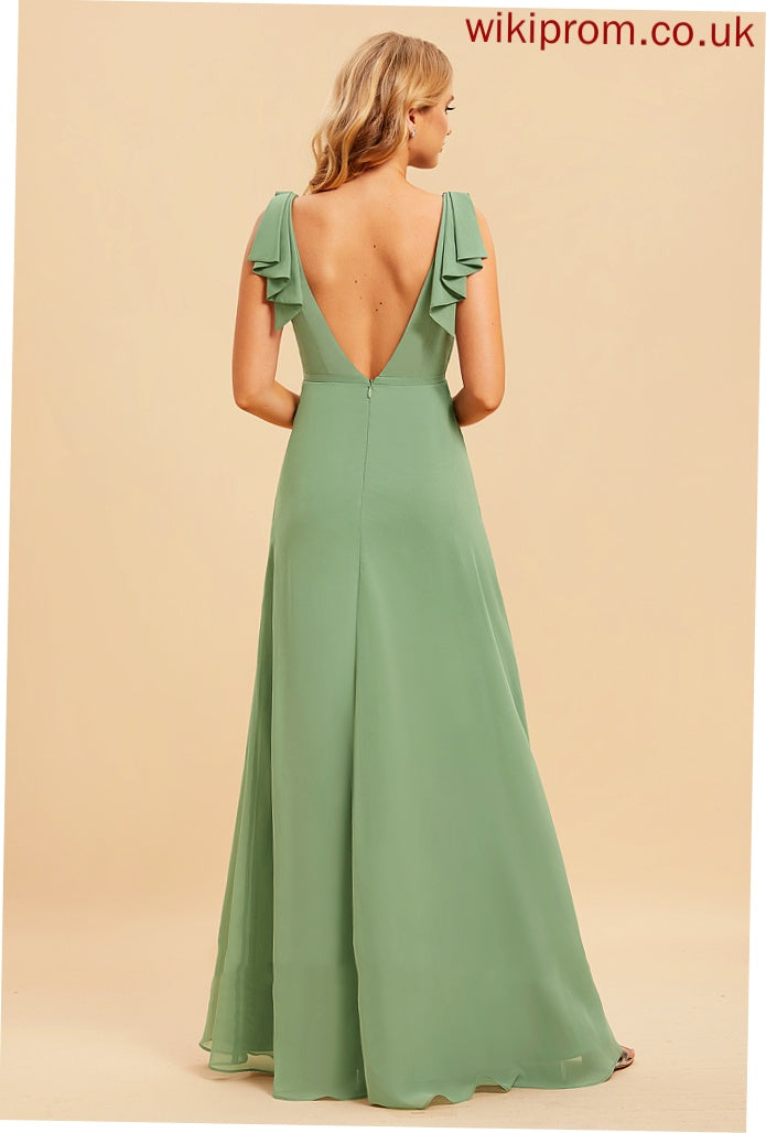 Floor-Length Neckline Silhouette Ruffle Embellishment A-Line Fabric Length V-neck Alison Bridesmaid Dresses