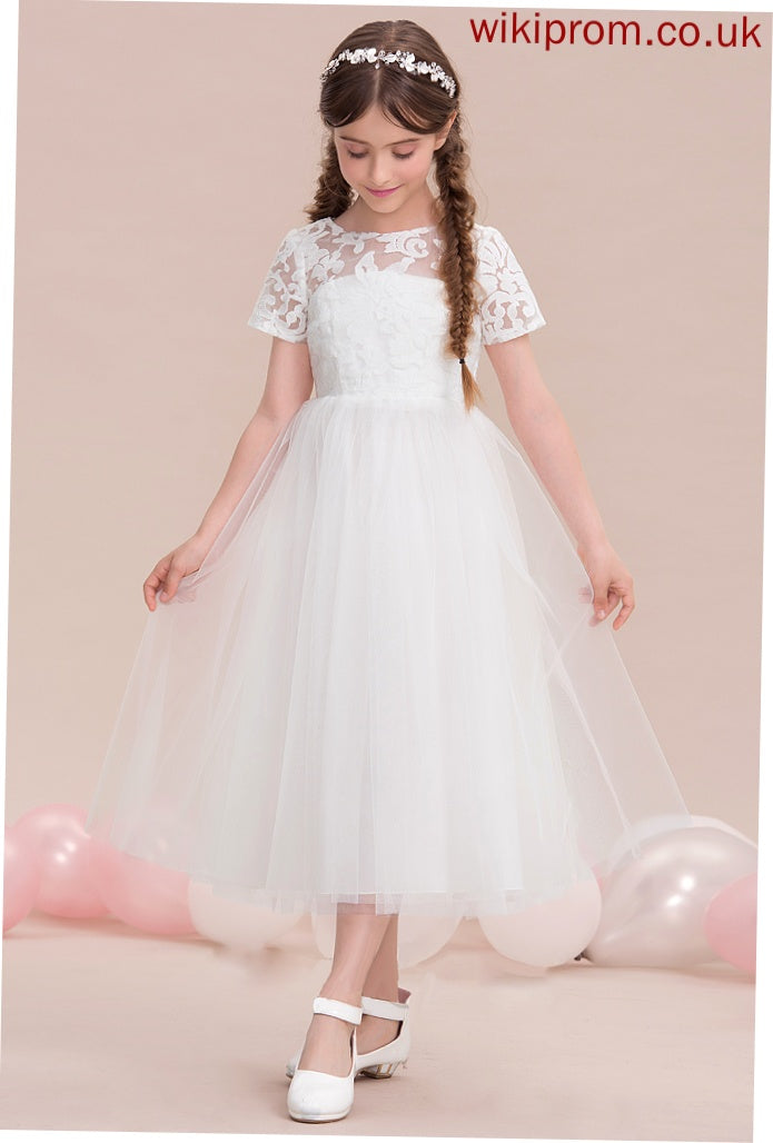 Scoop Junior Bridesmaid Dresses Neck Tulle A-Line Callie Tea-Length