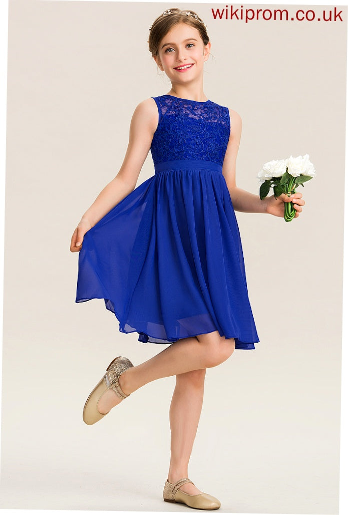 Annika Neck Knee-Length Junior Bridesmaid Dresses A-Line Scoop Chiffon Lace