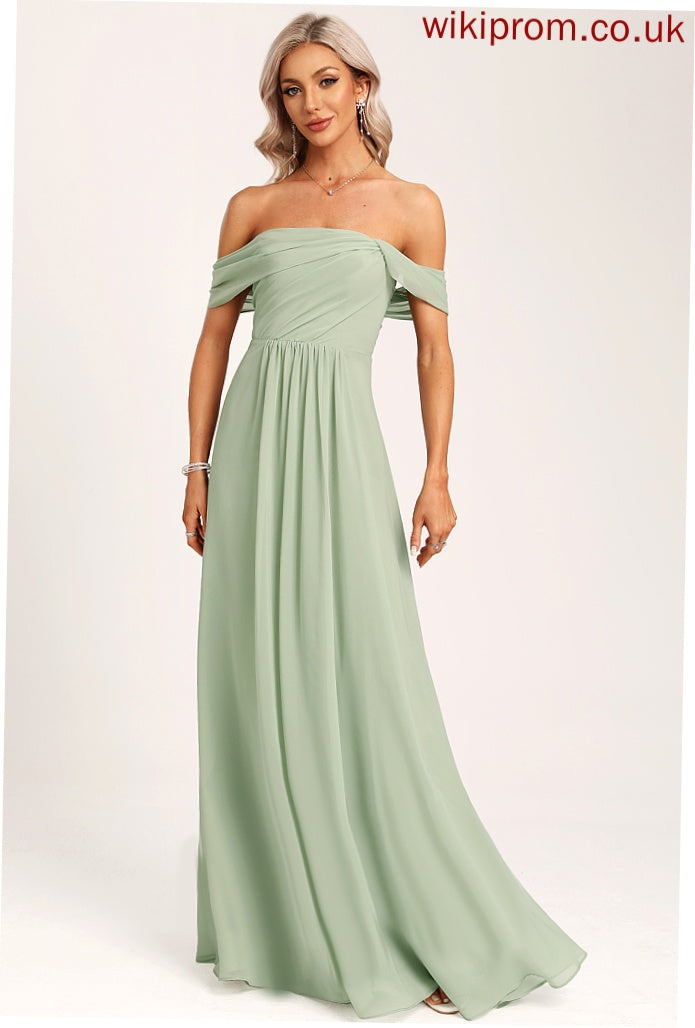 Off-the-Shoulder Floor-Length Ruffle Fabric Embellishment Neckline Silhouette Length A-Line Aliyah Bridesmaid Dresses