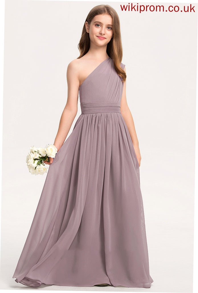 Floor-Length Chiffon With Ruffle Junior Bridesmaid Dresses Jamya A-Line One-Shoulder