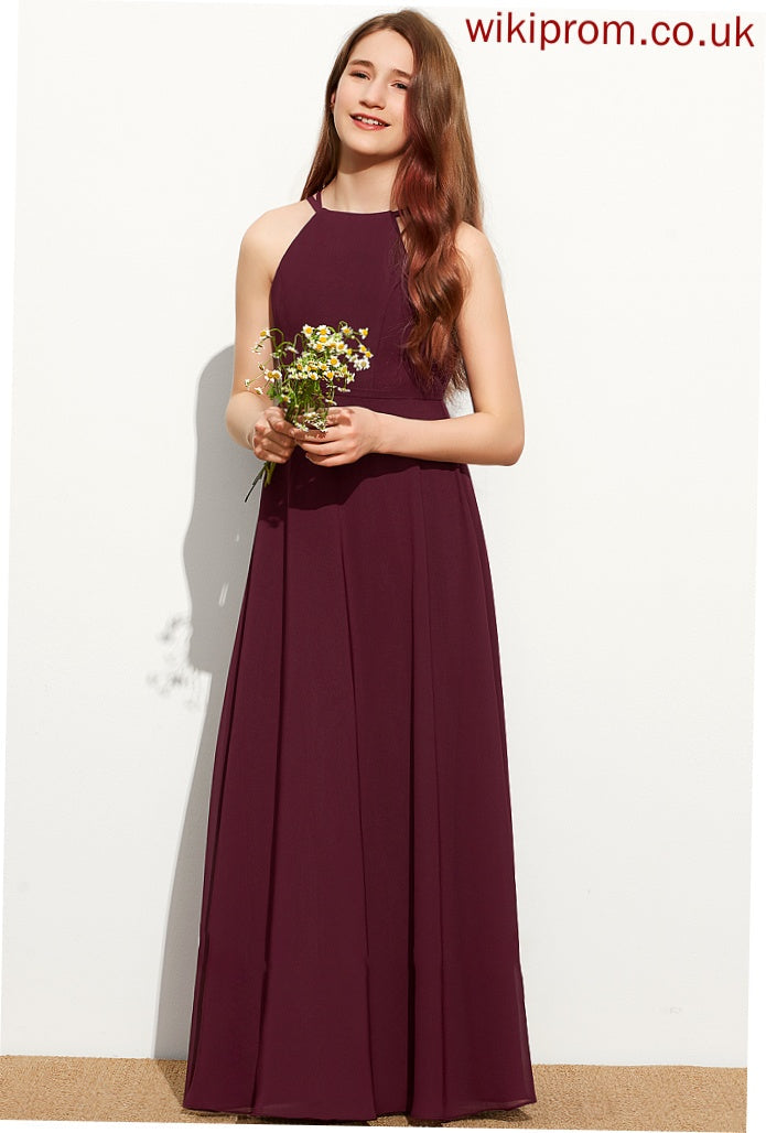 Floor-Length Harley A-Line Junior Bridesmaid Dresses Neck Scoop Chiffon