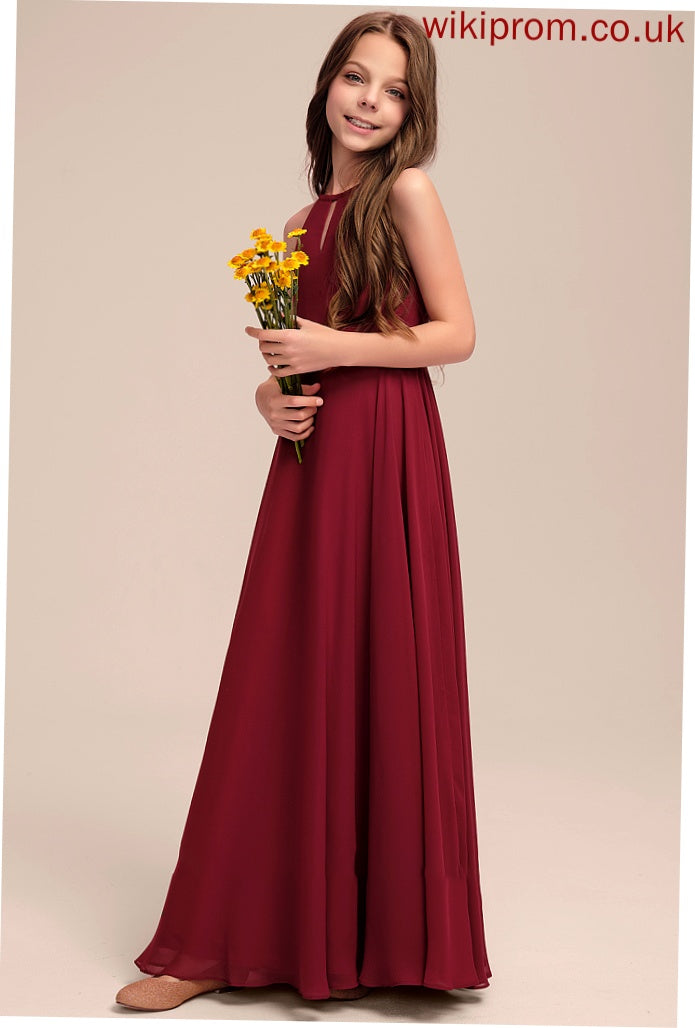 Junior Bridesmaid Dresses Chiffon Scoop A-Line Norma Floor-Length Neck