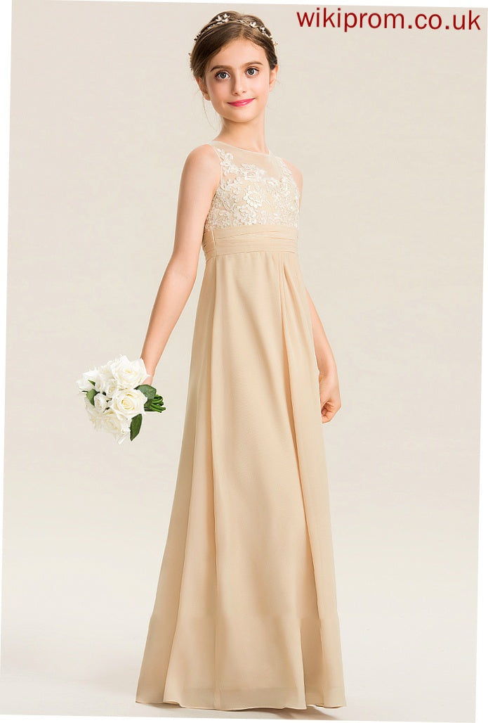 Lace Eliana A-Line Floor-Length Junior Bridesmaid Dresses Scoop Chiffon Neck