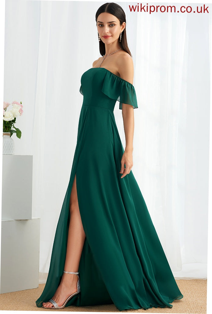 Off-the-Shoulder Silhouette Length Neckline Floor-Length A-Line Embellishment SplitFront Fabric Cailyn Sleeveless Floor Length Bridesmaid Dresses