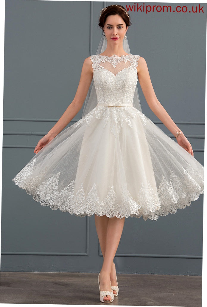 Kenley Bow(s) Tulle Wedding Dresses Satin With A-Line Lace Dress Wedding Knee-Length Illusion