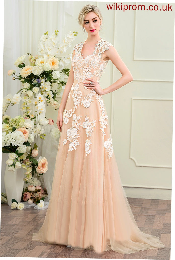 Wedding Dresses Train Wedding Tulle V-neck Macey Dress A-Line Sweep Lace