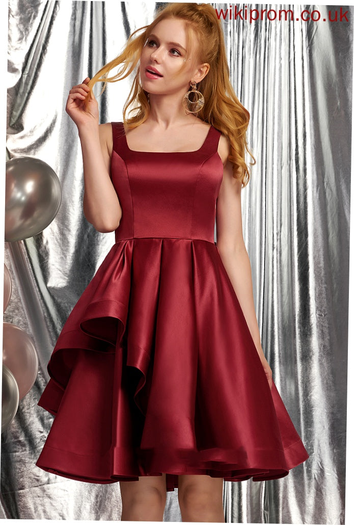 Aniya Homecoming Dresses Neckline Square Homecoming Knee-Length Bow(s) A-Line Ruffles Cascading With Satin Dress