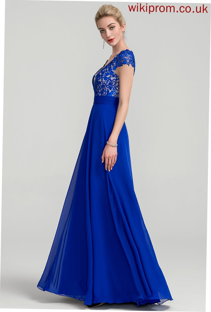 Chiffon V-neck A-Line Floor-Length Prom Dresses Judith Lace