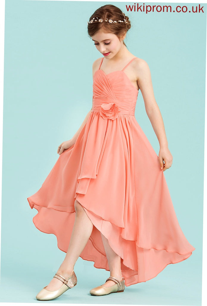 Asymmetrical A-Line With Sweetheart Junior Bridesmaid Dresses Allison Chiffon Ruffle Flower(s)