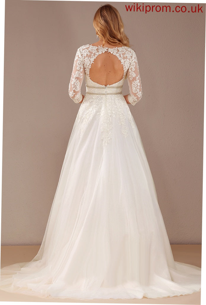 Sequins Ball-Gown/Princess Wedding Lace Dress With Lace Tulle Maureen V-neck Beading Court Train Wedding Dresses