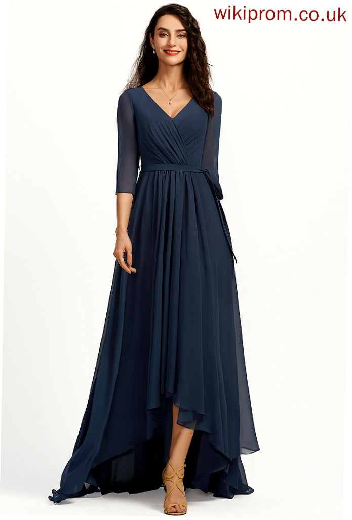 Asymmetrical Pleated With Cocktail Maliyah V-neck Chiffon Cocktail Dresses Dress A-Line