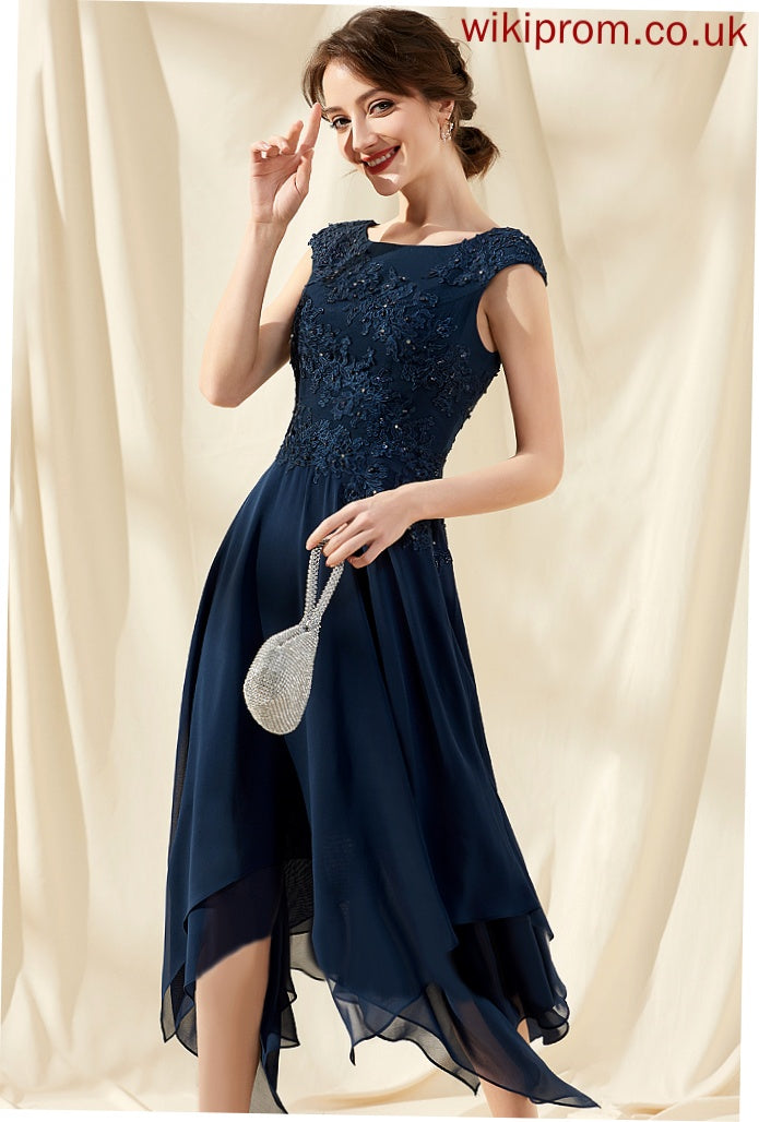 Scoop Chiffon Ankle-Length Cocktail Lace Beading Dress Neck Lizbeth Cocktail Dresses With A-Line