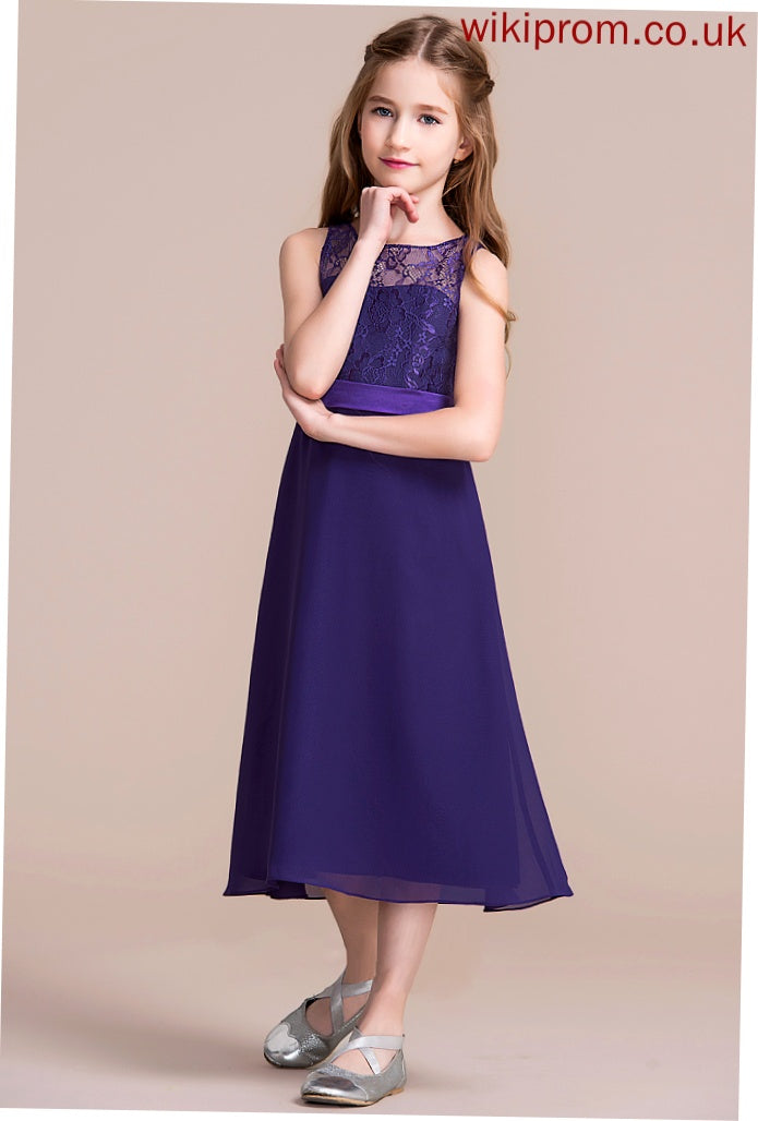 Neck Jaylin A-Line Tea-Length Scoop Chiffon Junior Bridesmaid Dresses